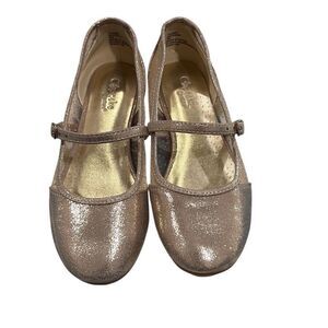 Cupcake Couture Gold Metallic Shimmer Mesh Inset Mary Jane Dress Shoes Girls 1